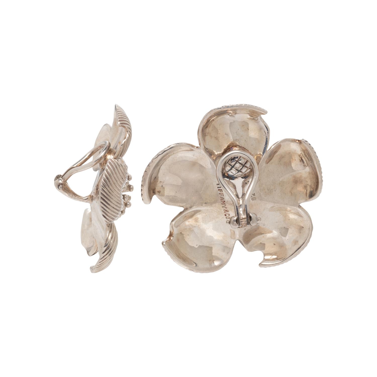 TIFFANY & CO., STERLING SILVER FLOWER CLIP EARRINGS