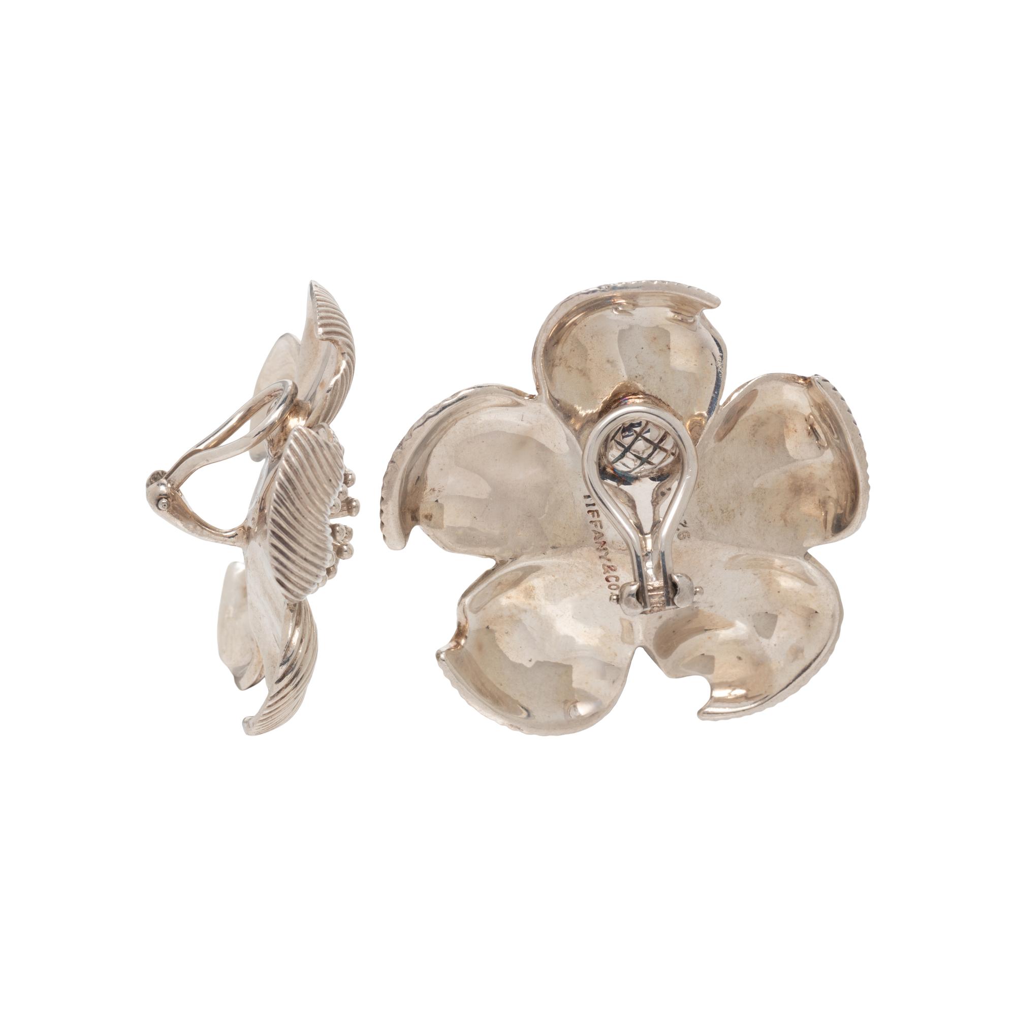 TIFFANY & CO., STERLING SILVER FLOWER CLIP EARRINGS