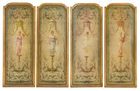 Four Louis XVI Style Painted Panels Height of each panel 63 1/2 x width 24 1/2 inches. — 19TH CENTURY