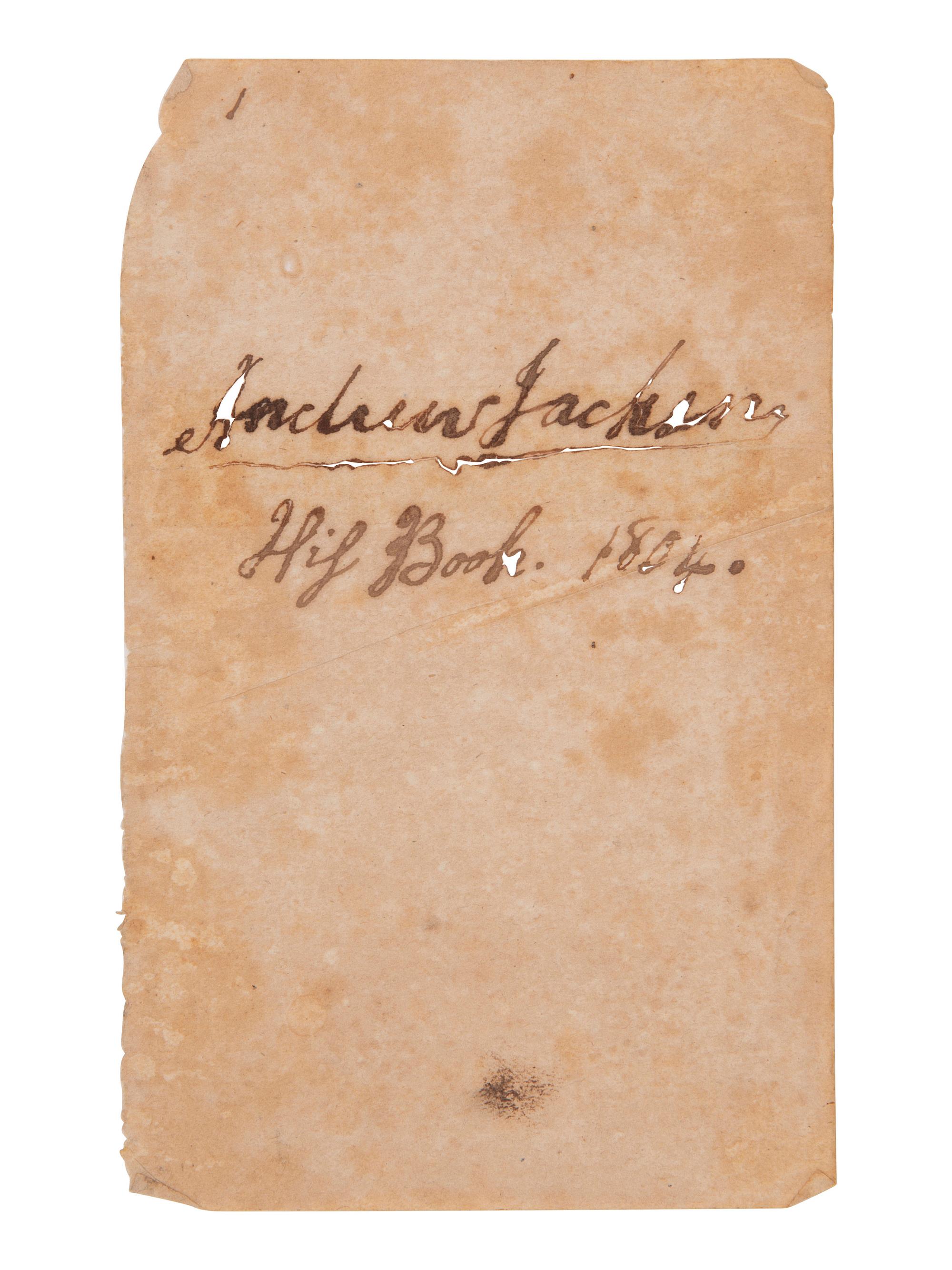 JACKSON, Andrew (1767-1845). Signature ("Andrew Jackson"), on a blank leaf excised from a book.