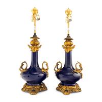 A Pair of Louis XV Style Gilt Bronze Mounted Cobalt Porcelain Vases