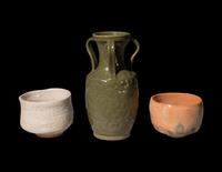Three Japanese Glazed Stoneware Vessels