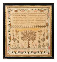 An English Needlework Embroidered Schoolgirl’s Adam and Eve Sampler