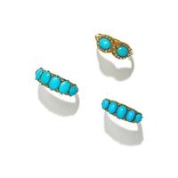 THREE TURQUOISE, DIAMOND, AND YELLOW GOLD RINGS