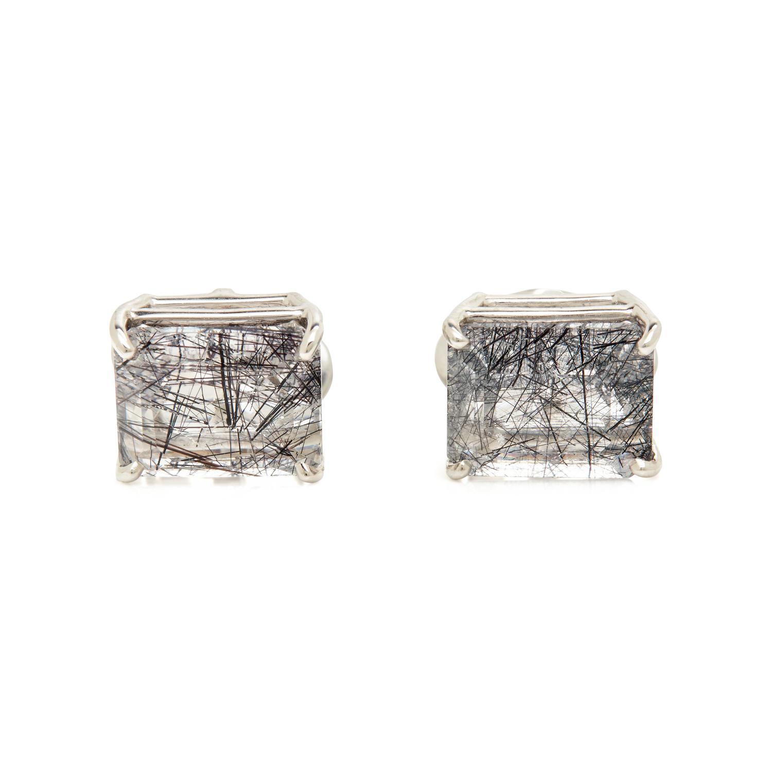 WHITE GOLD AND TOURMALINATED QUARTZ CUFFLINKS