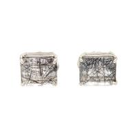 WHITE GOLD AND TOURMALINATED QUARTZ CUFFLINKS