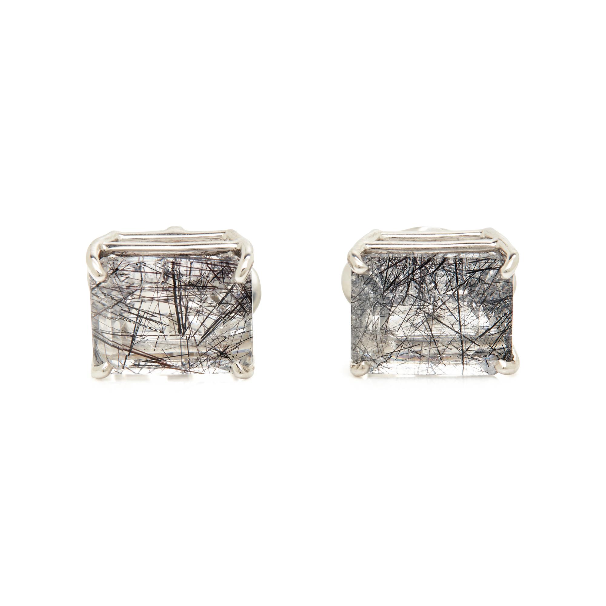 WHITE GOLD AND TOURMALINATED QUARTZ CUFFLINKS