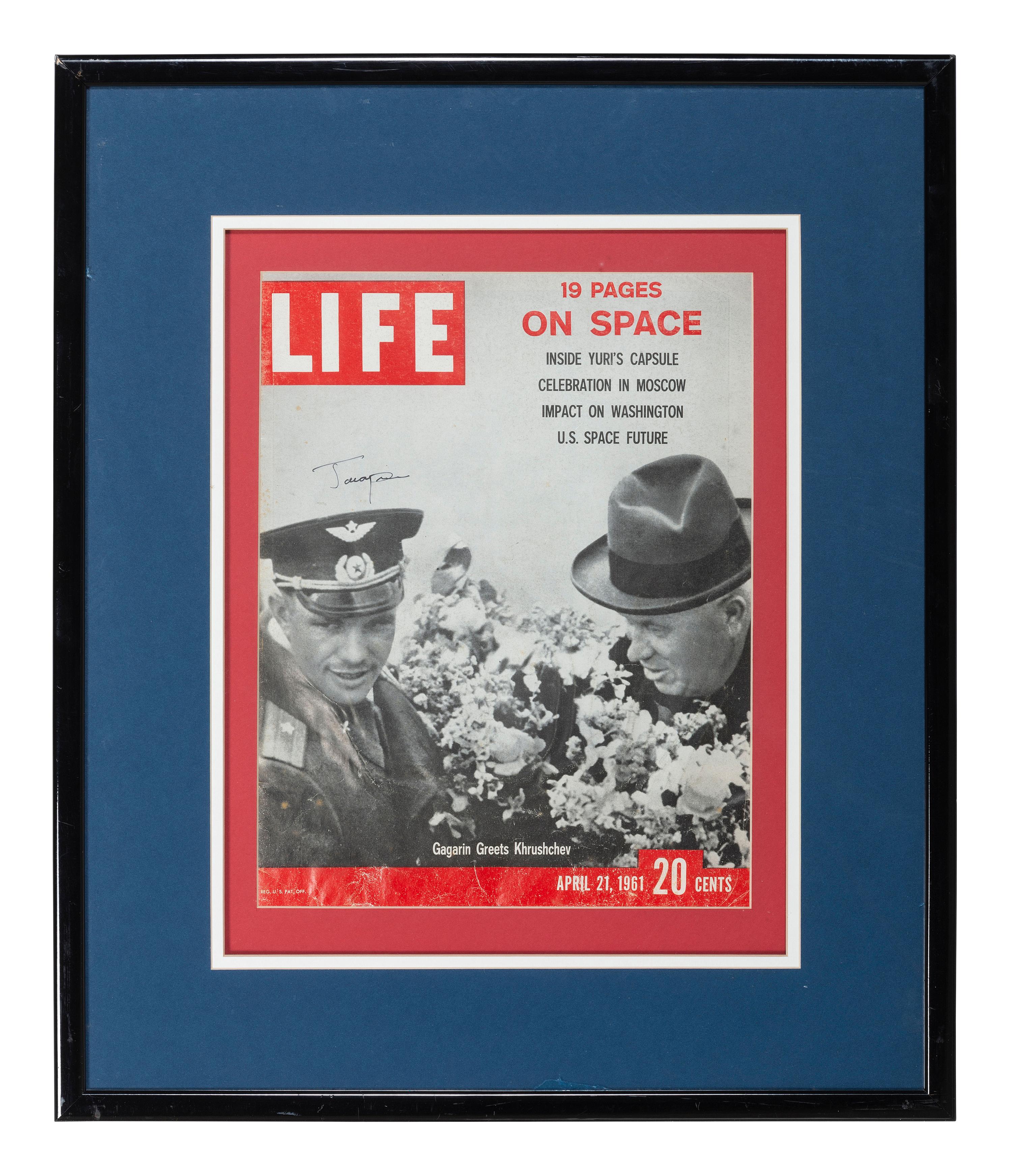 [SPACE EXPLORATION]. GAGARIN, Yuri (1934-1968). Life Magazine cover signed. 21 April 1961.