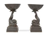 A Pair of Neoclassical Painted Iron Jardinieres Height 27 inches.