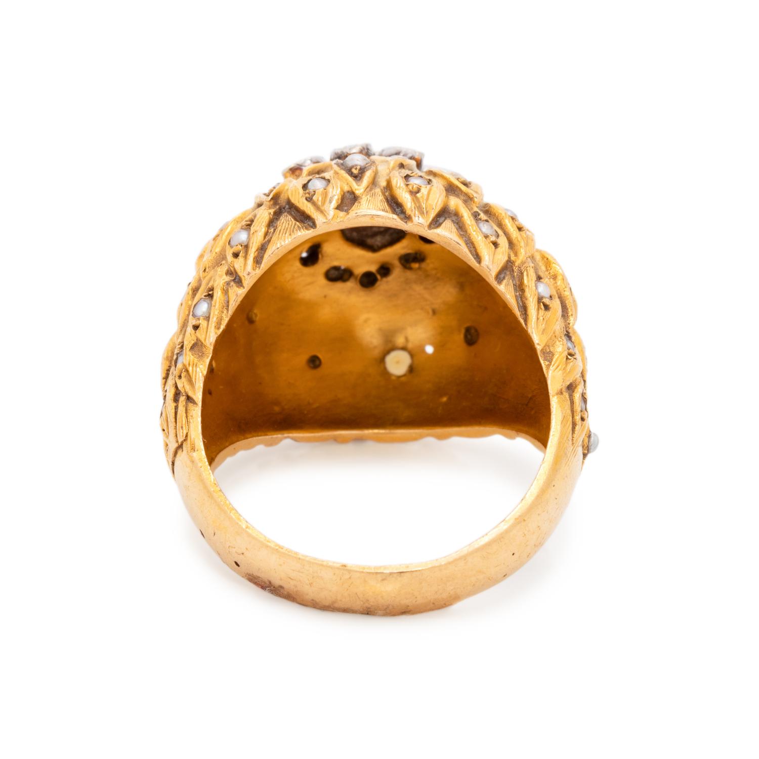 DIAMOND AND SEED PEARL BOMBE RING