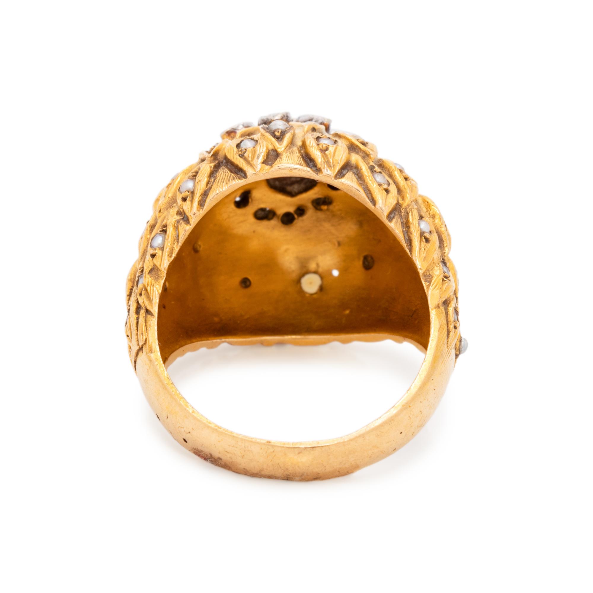 DIAMOND AND SEED PEARL BOMBE RING