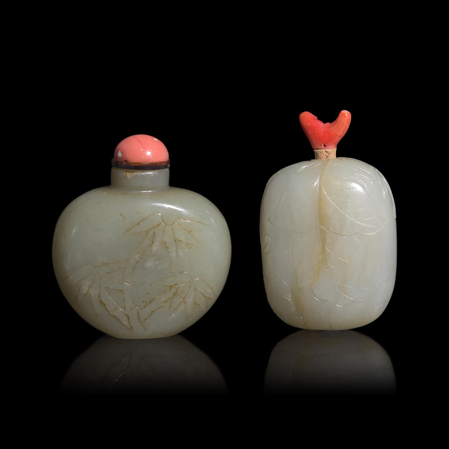 Two Chinese Carved Jade Snuff Bottles