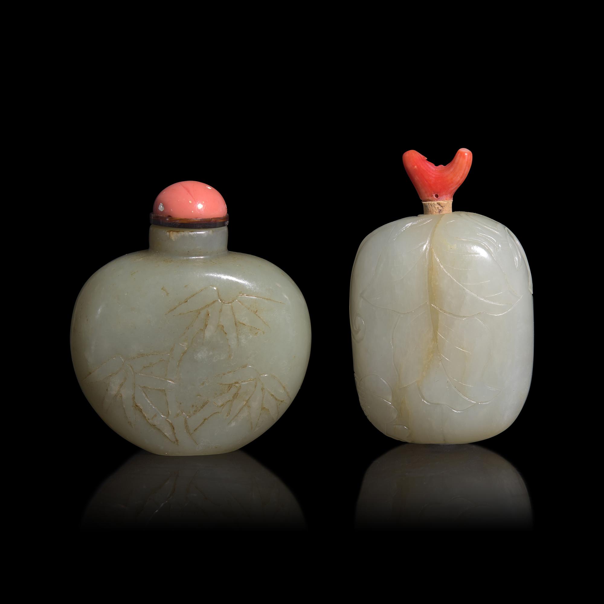 Two Chinese Carved Jade Snuff Bottles