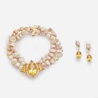 A Matching Set of Citrine, Pearl, and Diamond Jewelry