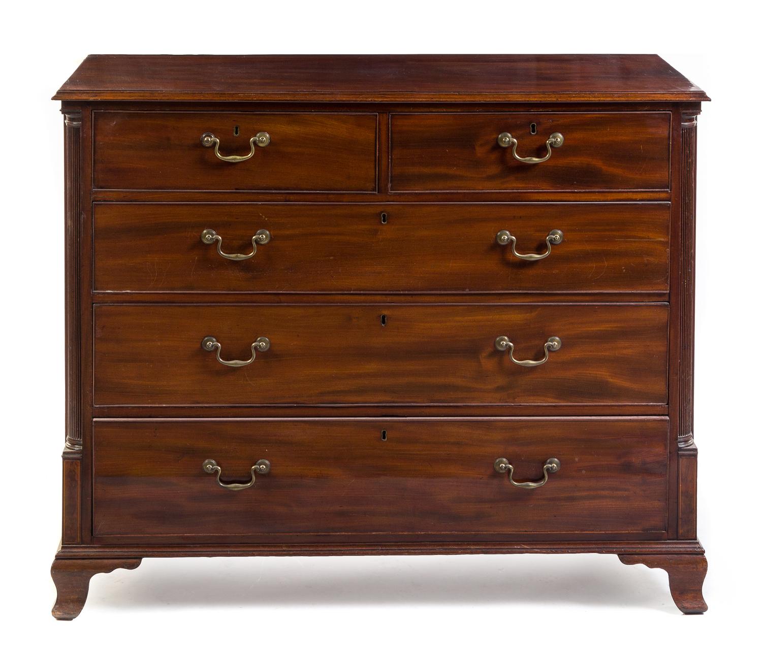 A George III Mahogany Chest of Drawers Height 40 x width 49 x depth 21 1/4 inches. — LIKELY 18TH CENTURY