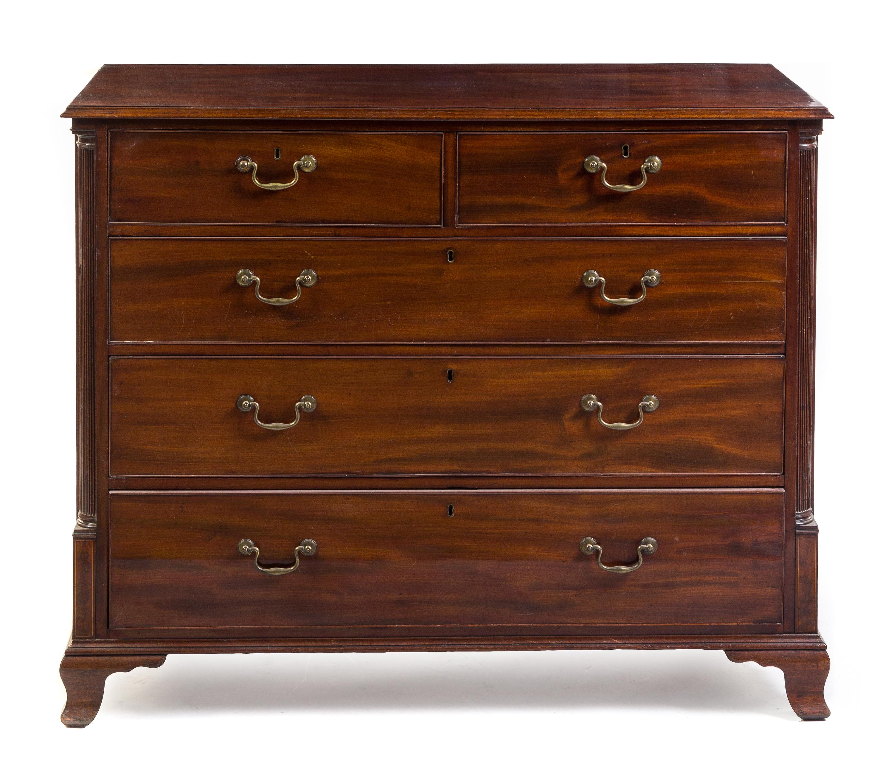 A George III Mahogany Chest of Drawers Height 40 x width 49 x depth 21 1/4 inches. — LIKELY 18TH CENTURY