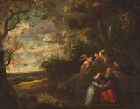 Three Figures in a Landscape with Two Putti