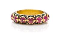A High Karat Yellow Gold, Ruby and Enamel Band, 4.80 dwts.