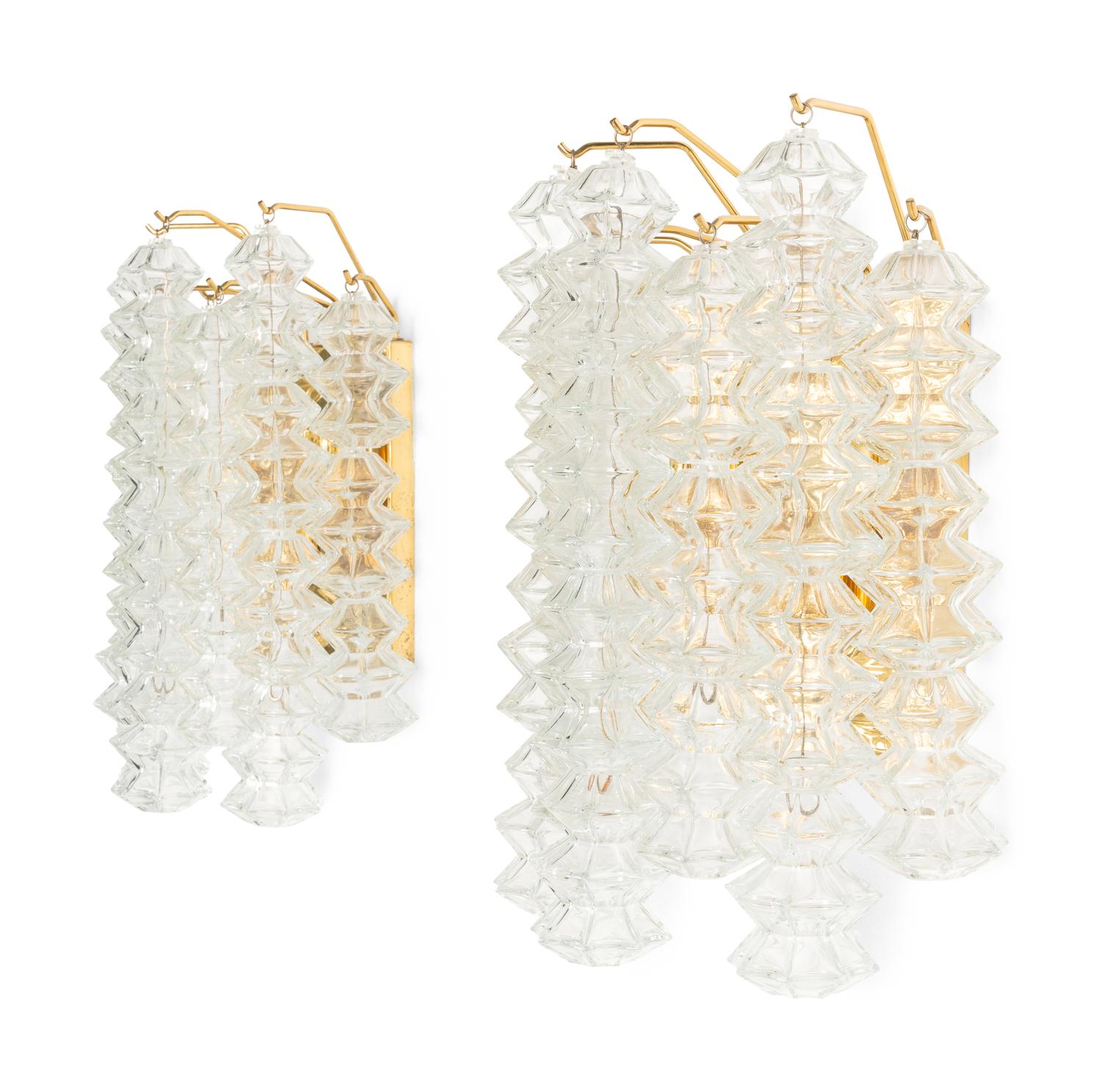 A Pair of Brass and Glass Three-Light Sconces by Kalmar Franken
