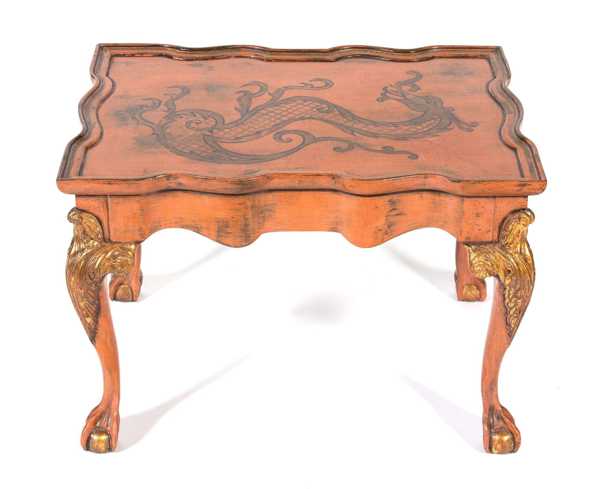 An Italian Painted and Parcel Gilt Side Table Height 19 1/2 x width 27 x depth 20 1/4 inches. — 20TH CENTURY