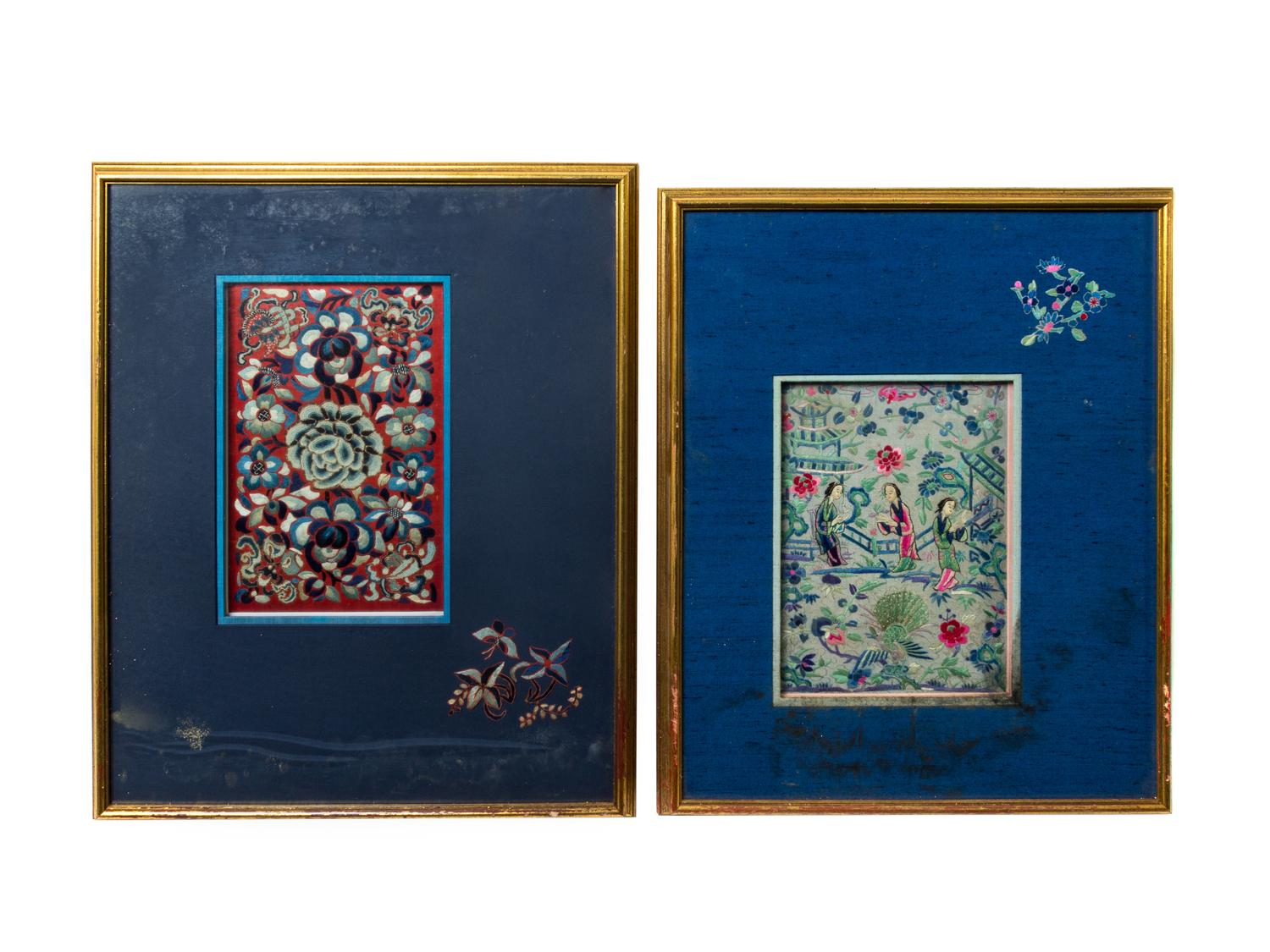 Eight Chinese Embroidered Silk Panels