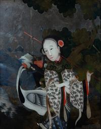 A Chinese Export Reverse Painted Glass Mirror — 20TH CENTURY