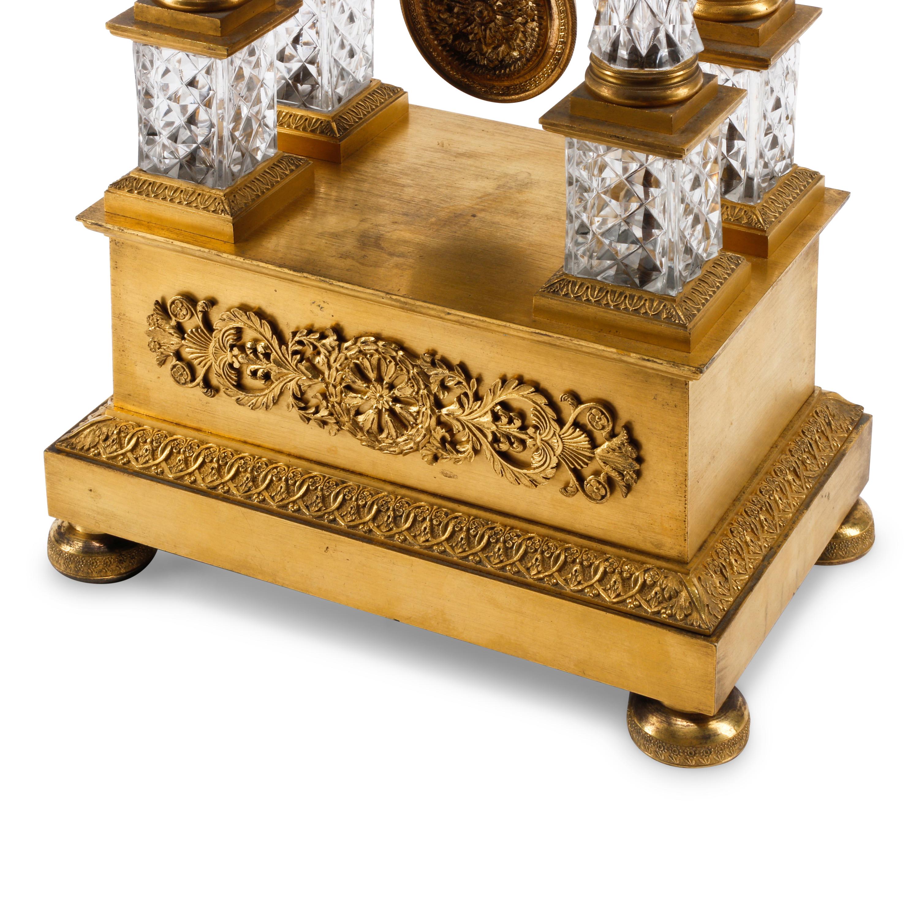 A Charles X Gilt Bronze and Cut Glass Mantel Clock