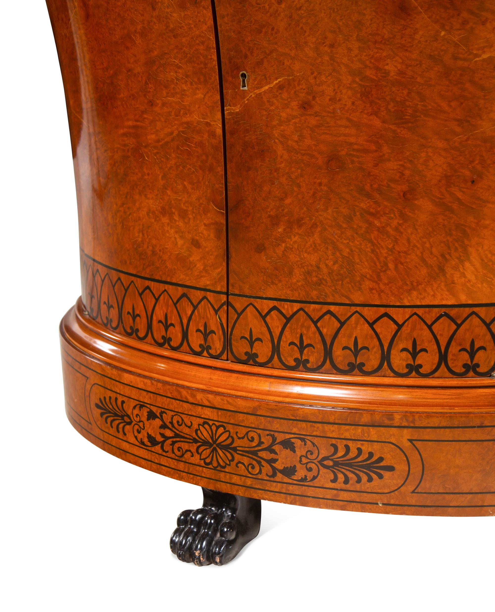 An Empire Style Parcel Ebonized Burlwood Side Cabinet