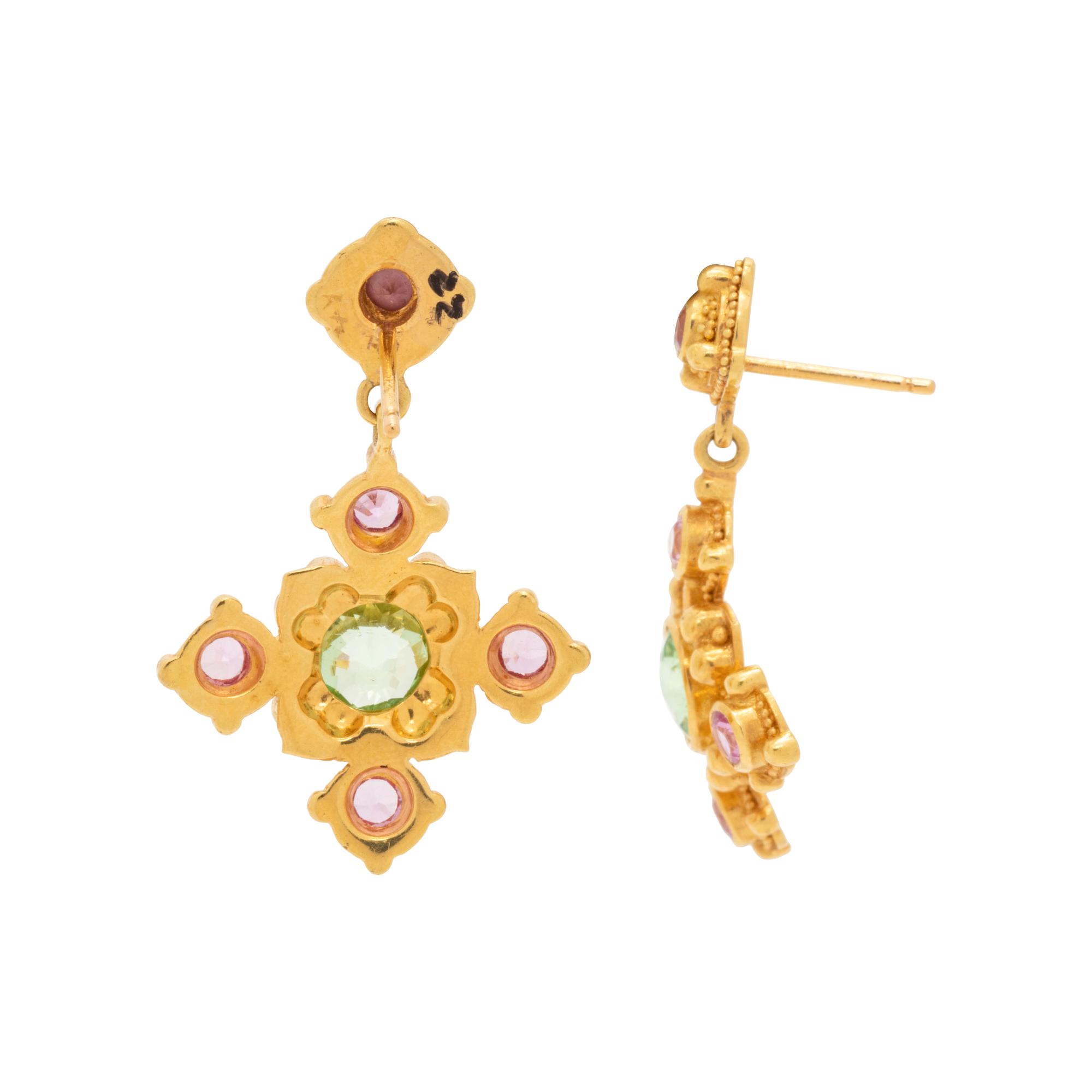 YELLOW GOLD AND GEMSTONE EARRINGS