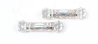 A Pair of Edwardian Silver and Cut Glass Knife Rests, J. B. Chatterley & Sons Ltd., Birmingham, 1907, the poles decorated with cut glas