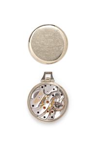 LONGINES, 14K WHITE GOLD AND DIAMOND OPEN FACE POCKET WATCH