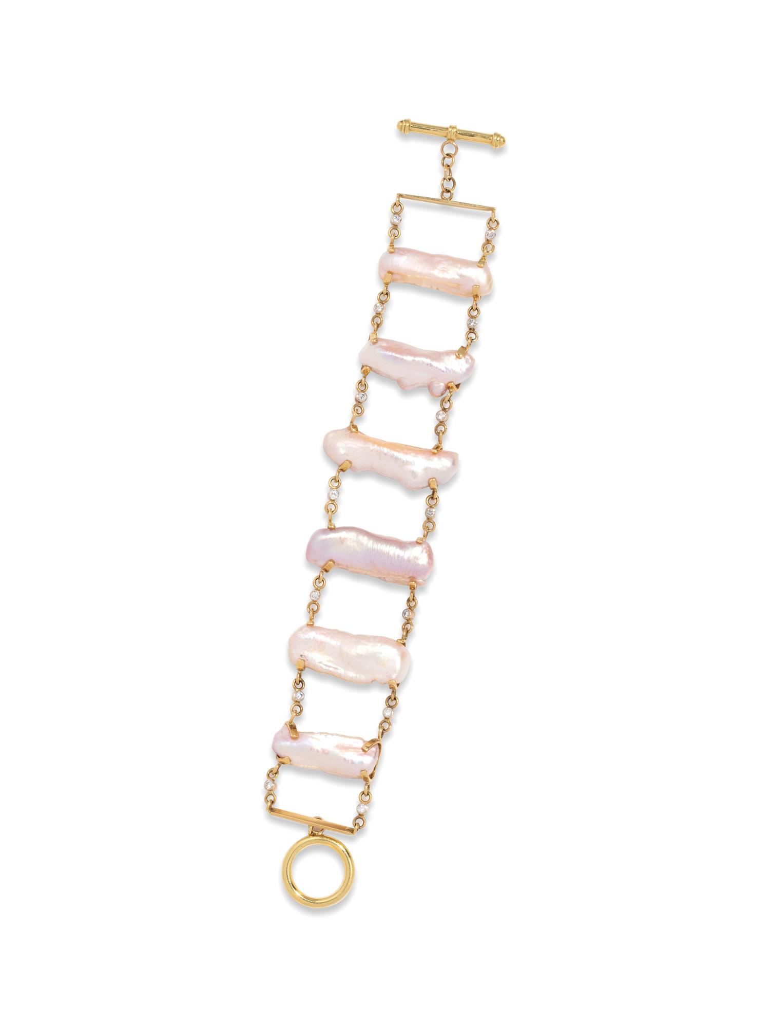 CULTURED BAROQUE PEARL AND DIAMOND BRACELET