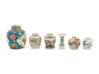 A Group of Six Famille Rose Porcelain Jars