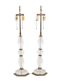 A Pair of Venetian Style Etched Glass Table Lamps