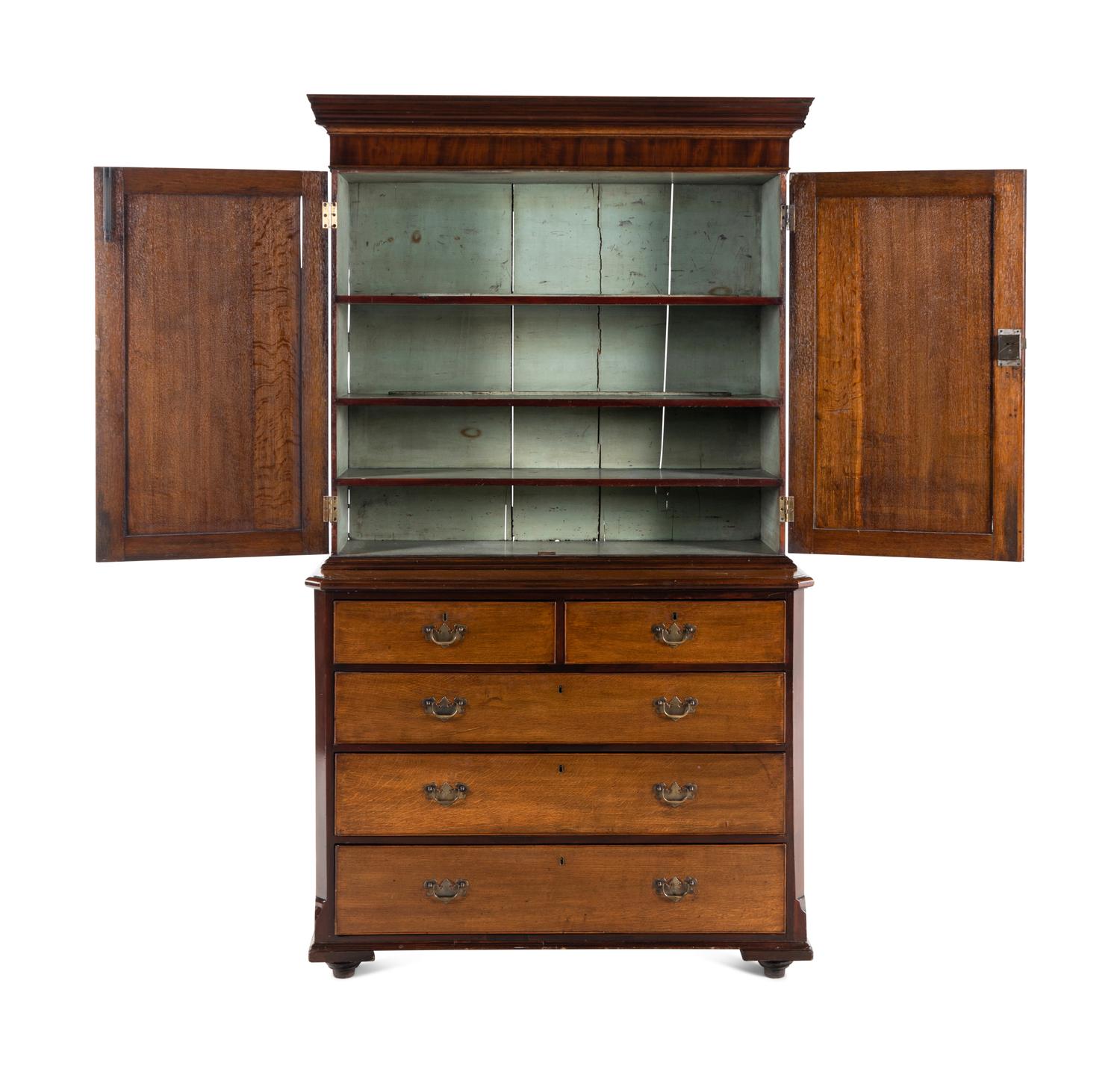 A George III Oak and Mahogany Linen Press