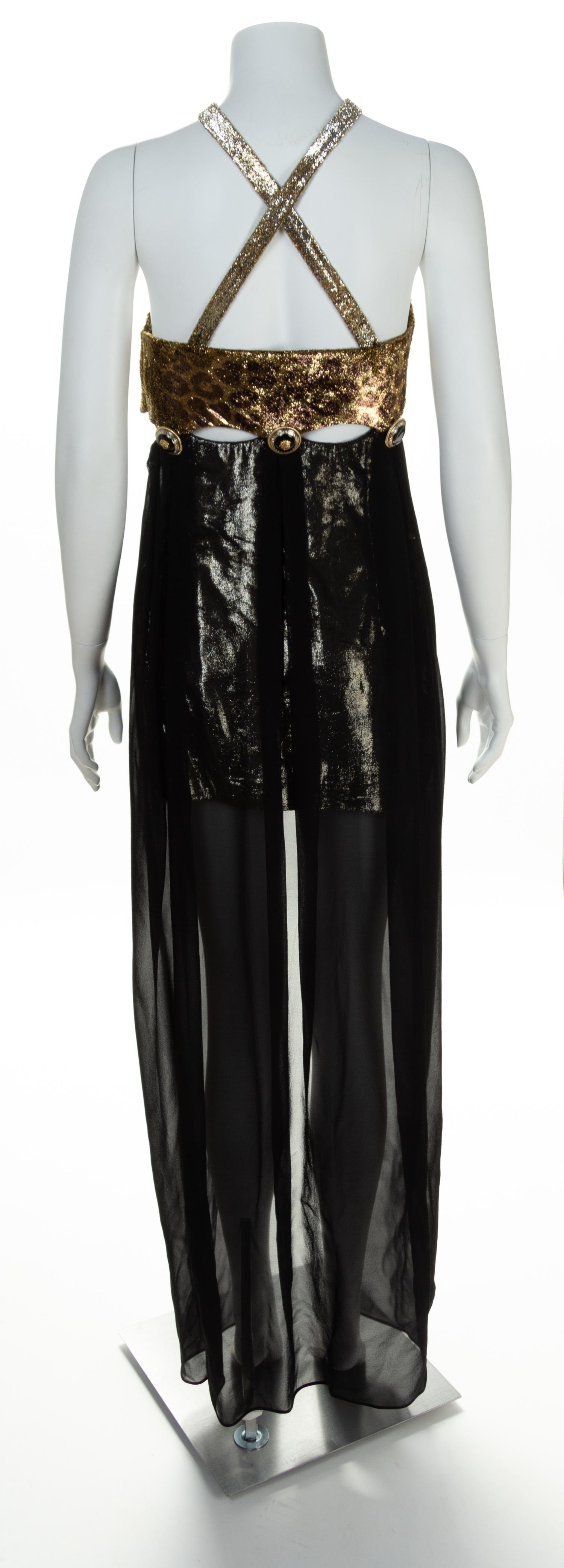 A Gianni Versace Gold Silk and Leopard Print Mini Dress, Size 42.