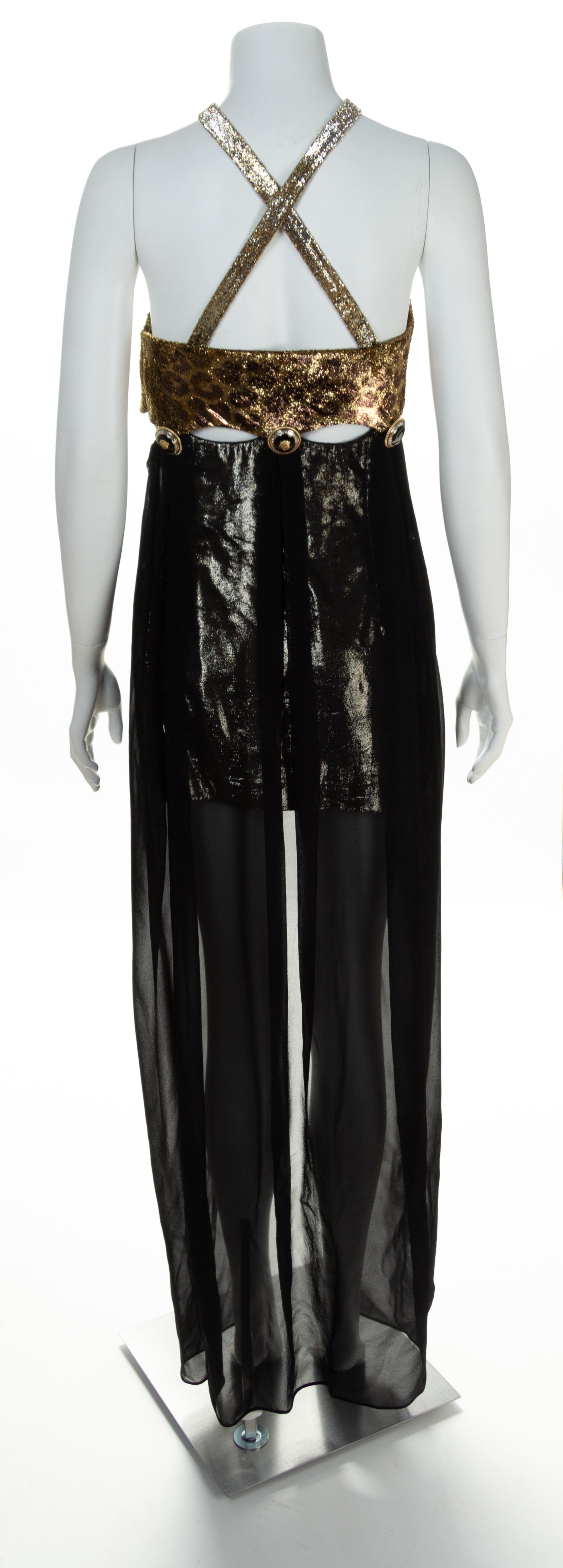 A Gianni Versace Gold Silk and Leopard Print Mini Dress, Size 42.