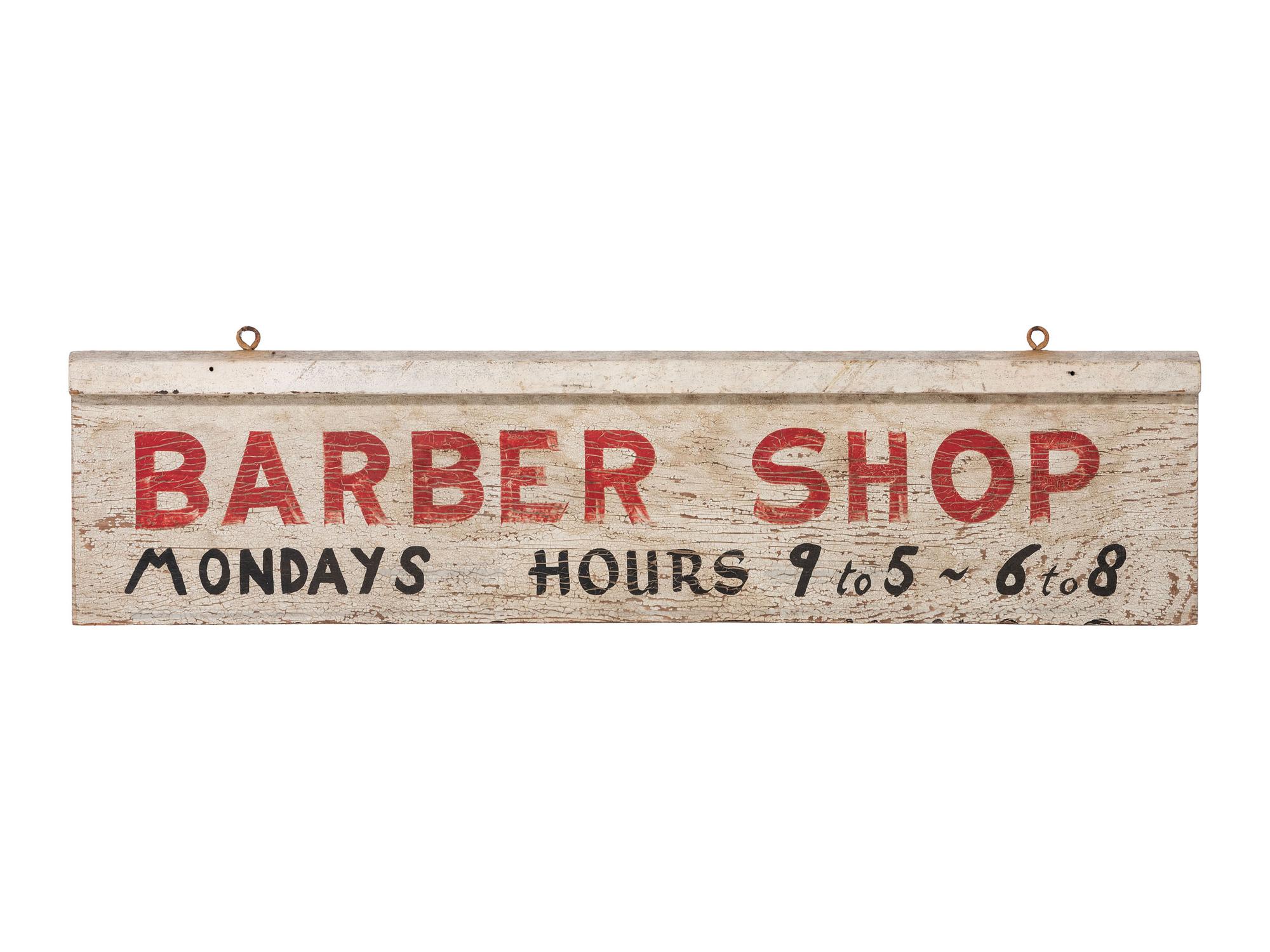 A Painted Wood Barbershop Sign