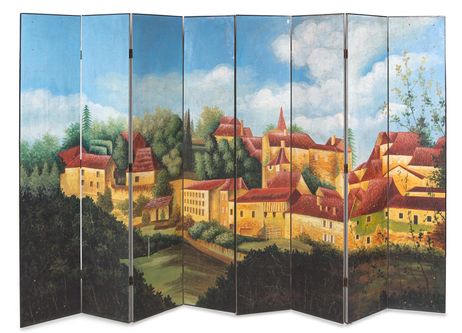 A Painted Eight-Panel Floor Screen — 20TH CENTURY