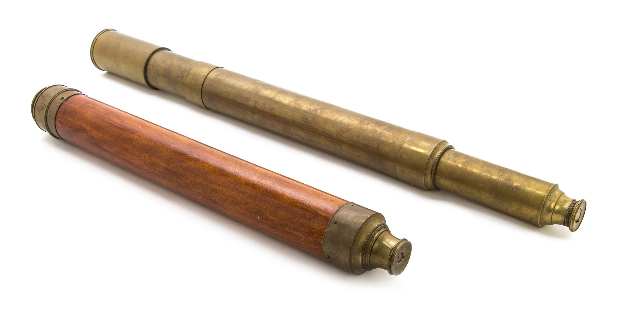 Two Vintage Brass Telescopes, Length of first mentioned 39 inches.