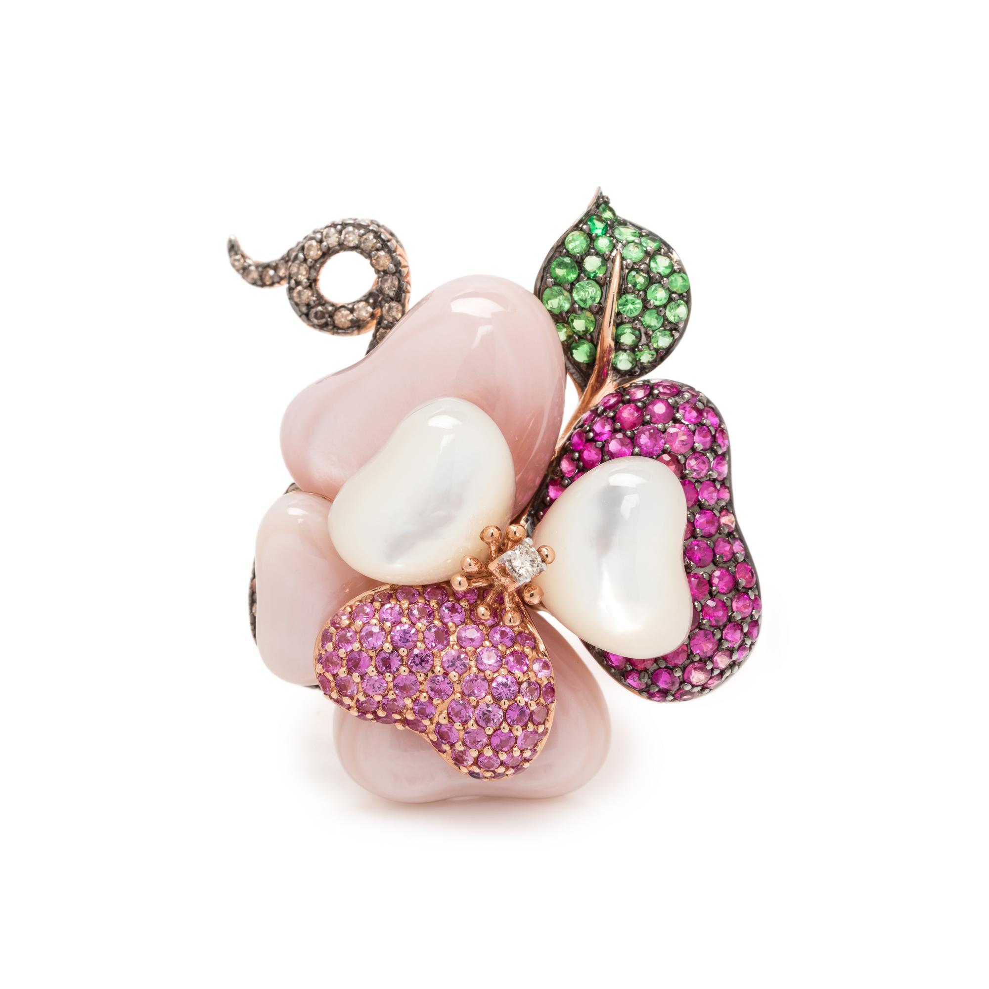 CONVERTIBLE MULTIGEM AND DIAMOND FLOWER RING/PENDANT