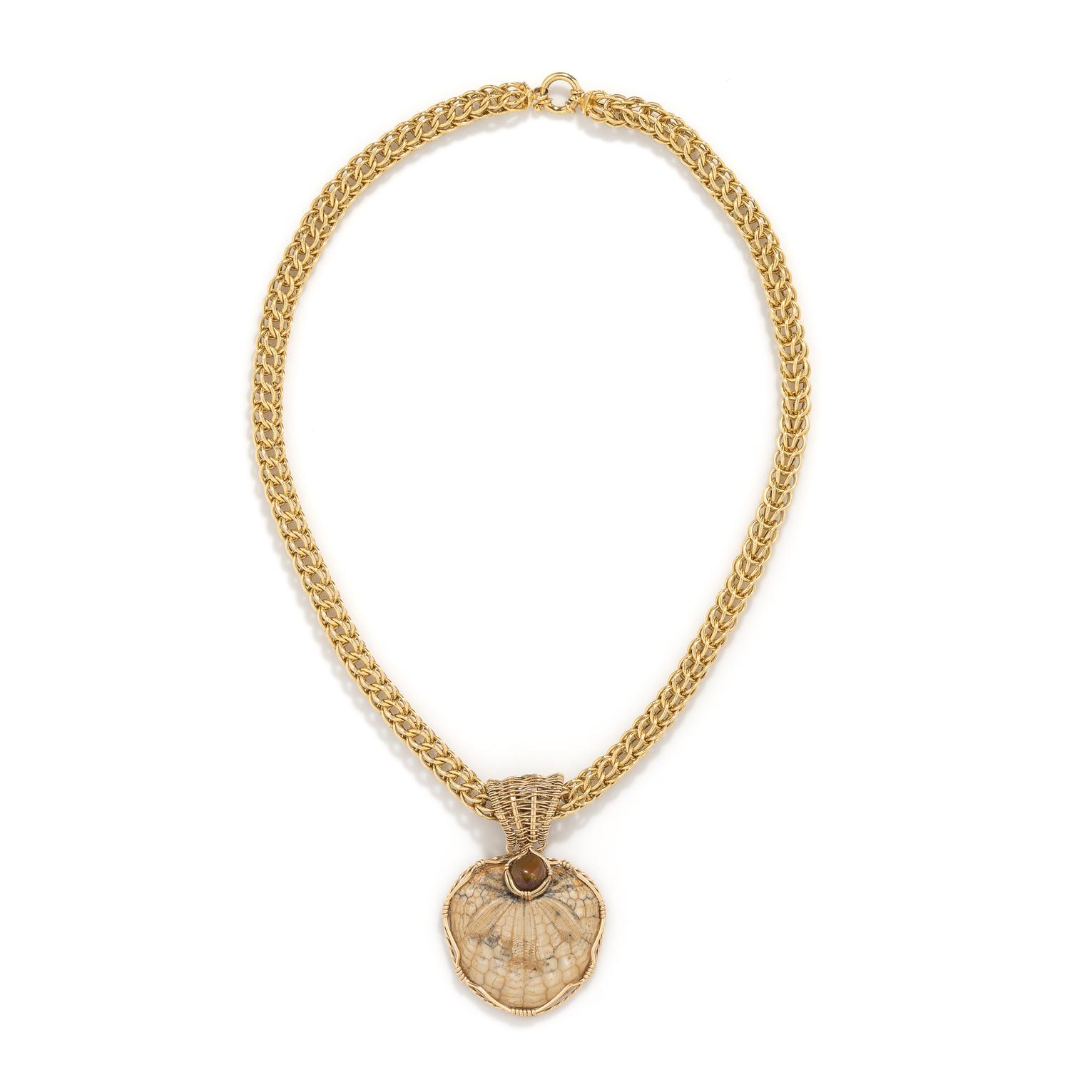PETRIFIED SAND DOLLAR AND OPAL NECKLACE