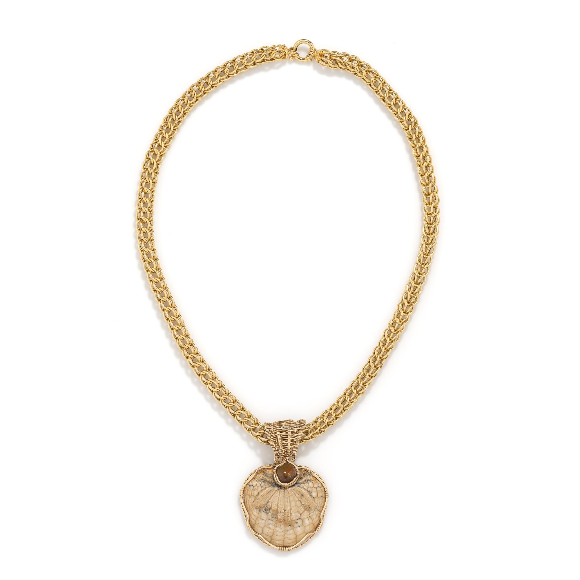 PETRIFIED SAND DOLLAR AND OPAL NECKLACE
