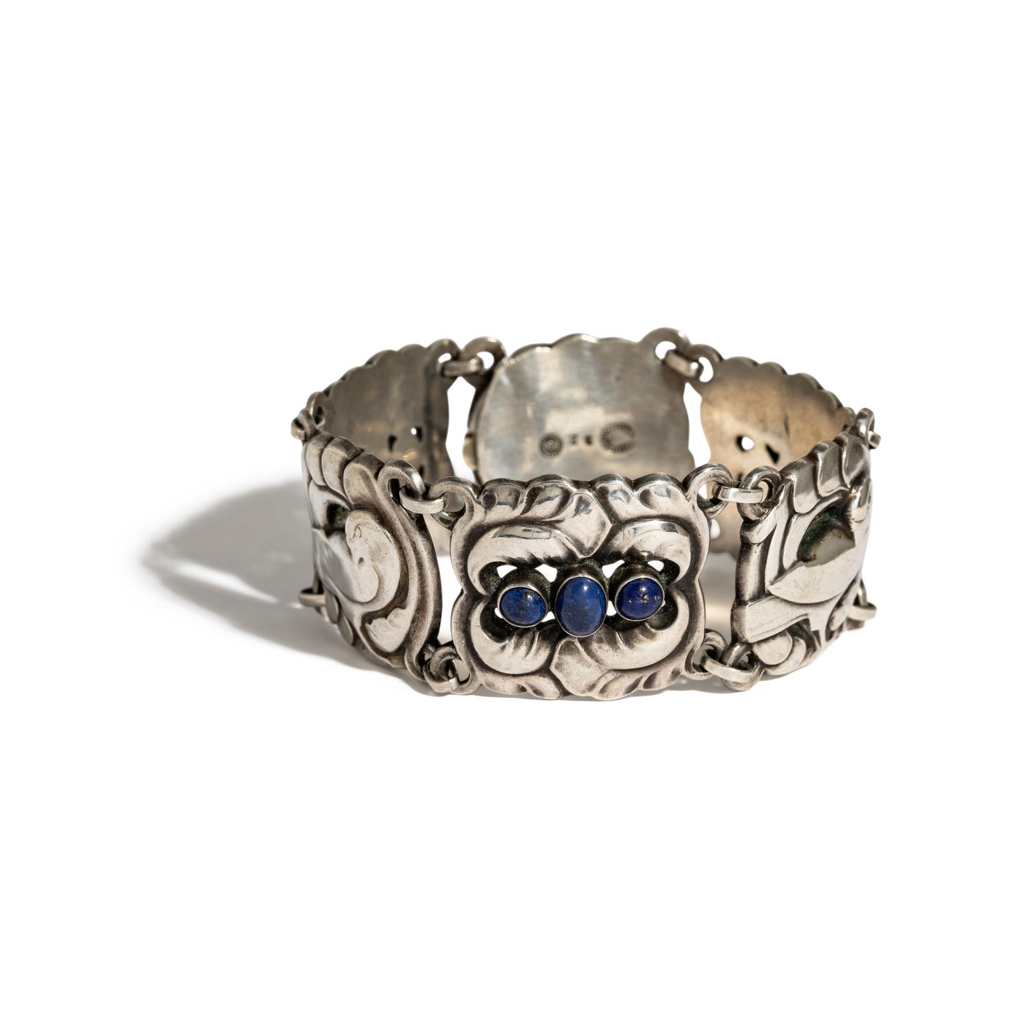 GEORG JENSEN, SILVER AND LAPIS LAZULI 'DOVE' BRACELET