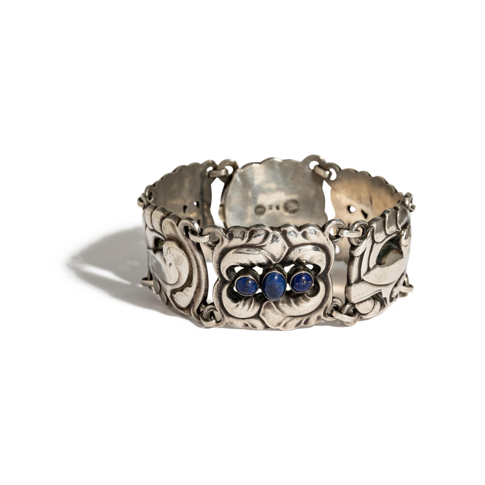 GEORG JENSEN, SILVER AND LAPIS LAZULI 'DOVE' BRACELET