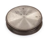 A Mira Double-Comb Disk Music Box with an Associated Table Stand and 30 Disks