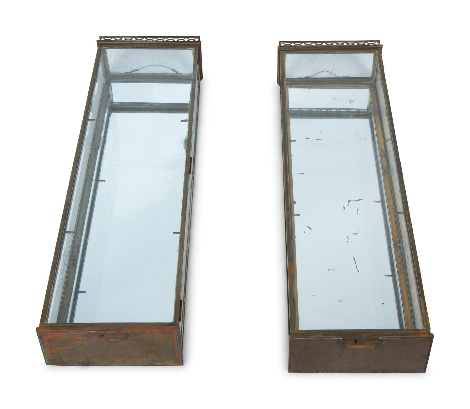 A Pair of Bronze and Glass Hanging Vitrines