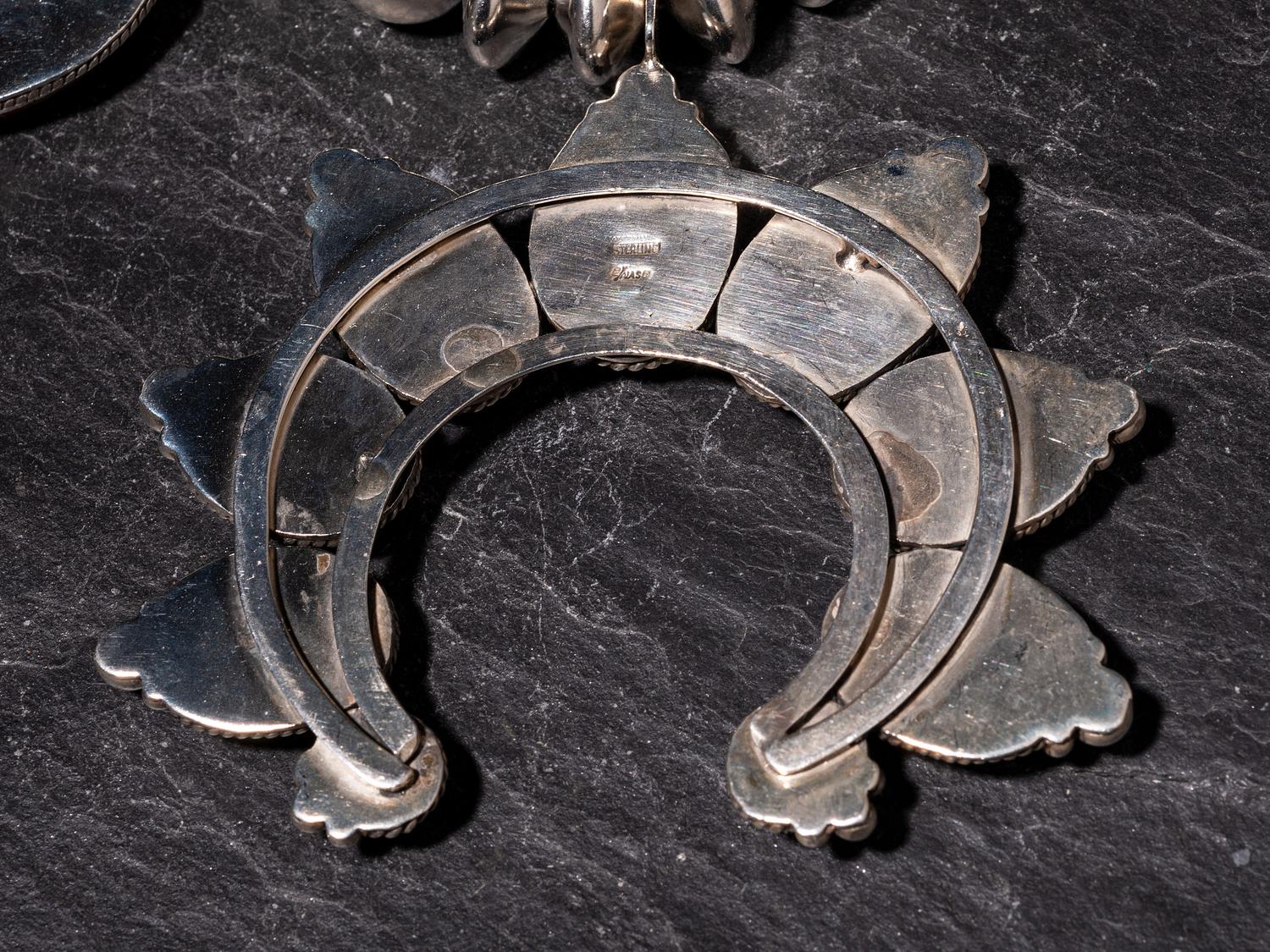 Navajo Sterling Silver and Spiny Oyster Squash Blossom Necklace