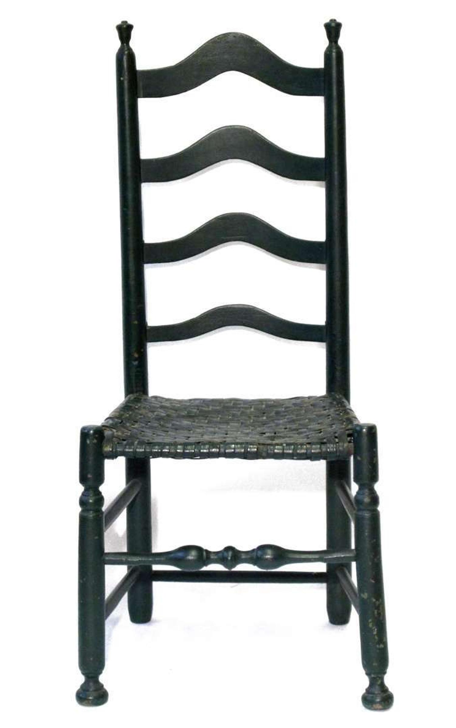 Green painted woven seat ladder back side chair pennsylvania, late 18th/early 19th century