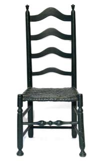 Green painted woven seat ladder back side chair pennsylvania, late 18th/early 19th century